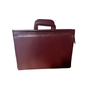 Vintage 80s Burgundy Leather Multi Compartment Briefcase Professional Laptop Bag